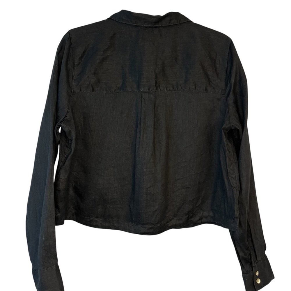 Joie Long Sleeved Linen Cropped Black Button-Up Shirt Vacation Resort Classic - Picture 3 of 11